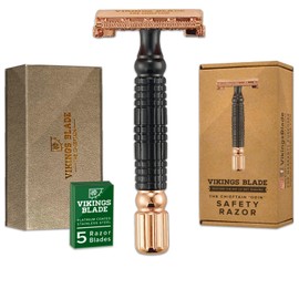 VIKINGS BLADE Double Edge Safety Razor for Men + 5 Swedish Steel Blades + Luxury Case. Smooth, Reusable, Eco-Friendly (Chieftain “Odin”)