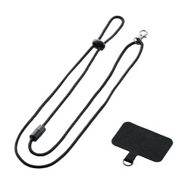 Elecom P-STHNECBK Smartphone Band, Smartphone Belt, External Strap Hole, Pinching Sheet, Neck Strap, Black