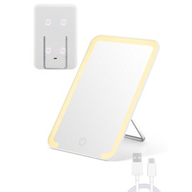 Qislee Magnetic Locker Mirror, Desk Makeup Mirror with Light and Foldable Stand, 3 Color Modes Touch Dimming, Perfect Travel Accessory, White