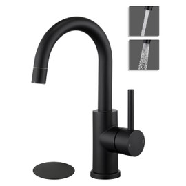 Tohlar Black Bathroom Sink Faucet, Single Hole Bathroom Faucet with Sprayer, RV Vanity Small Kitchen Faucet with 360° Rotation Spout, Matte Black Bar Sink Faucet with Pop Up Drain, 24” Supply Hoses