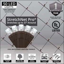 Wintergreen Lighting StretchNet Pro Expandable Christmas Net Lights, Tree Wrap Lights - Trunk Wrap Lights (50 Lights, 20” x 45” Net, Cool White Trunk Wrap Lights, Brown Wire)