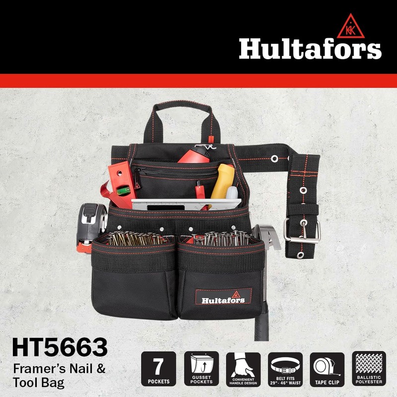 Hultafors Work Gear HT5663 Framer's Nail & Tool Bag, Heavy
