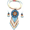 Native Style Beaded Necklace Earrings Set with Large Rosette Pendant