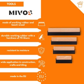 MIVOS Rubber Spatula - Tile Spatula Set - 150 mm - 200 mm - 250 mm - 300 mm - Grout Rubber Wooden Handle - Grout Rubber - Made in EU