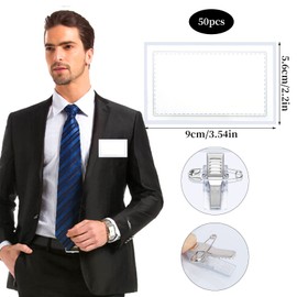 50 Pcs Name Tag with Clip and Pin, Plastic Name Badge Holder Clear ID Name Tags for School Office