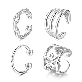 YADOCA Pack of 4 925 Sterling Silver Ear Cuff for Women Girls Ear Cuff Earrings Helix Cartilage Clip On Wrap Earrings Ear Clips Without Ear Holes Fake Earrings Ear Cuffs Ear Cuff Ear Cuff, Sterling