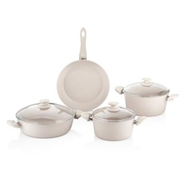 WILMA 7-Piece Die-Cast Aluminum Granite Non-Stick Cookware Set (Light Cream)
