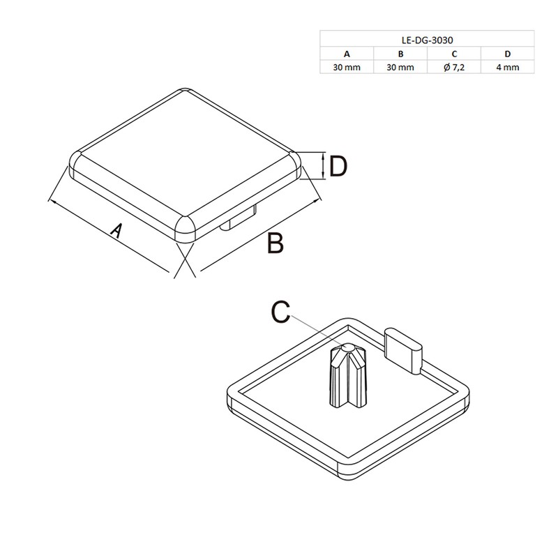 Cover Cap End Cap for Aluminium Profile 30 x 30
