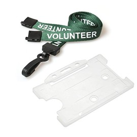 Customcard ltd® Volunteer Printed Neck Lanyard Green & Opaque Open Faced ID Card Holder