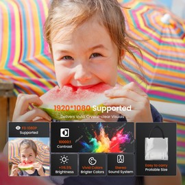 Mini Portable Projector 4K 1080P Supported Projection,Movie Smart Projector with 180°Rotatable Stand Auto Keystone Correction, Compatible with TV Stick, HDMI, USB, Laptop, Smartphone