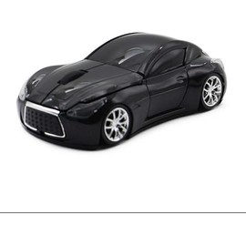 Certified Race Car Wireless Mouse Sports Car Shaped 2.4GHz LED Light Computer Optical Mouse Decoration Desktop Laptop Glossy (Black)