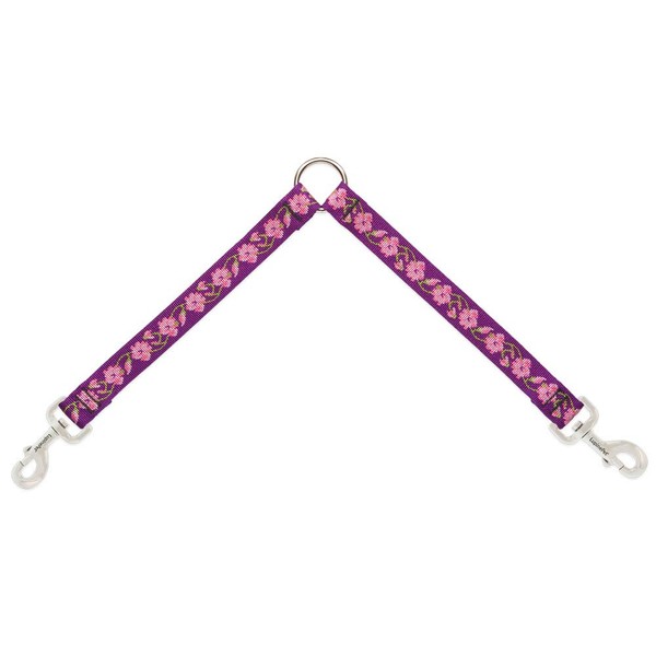 Coupler for Walking Two Medium or Larger Dogs Together, 1" Wide Rose Garden Design by Lupine, 24" Long