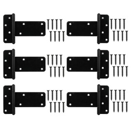 Wmebee 5 in T-Strap Shed Door Hinges, 6 Pack Heavy Duty Tee Hinge, T-Gate Hinges, Gate Strap Hinges, Black Wrought Hardware for Wooden Fences, Barn Door, Shed Doors (Black, 5 in -6 pcs)