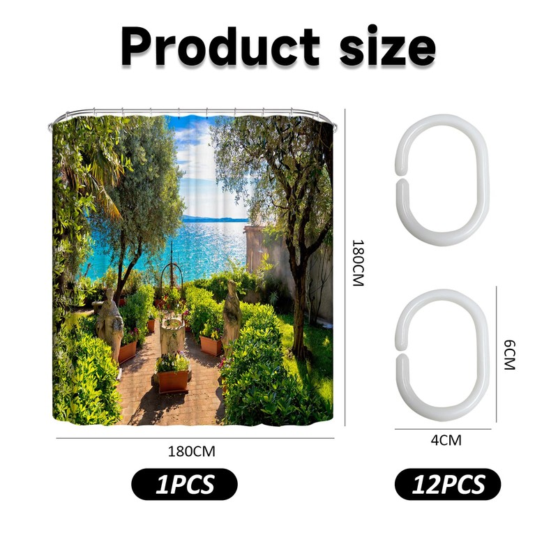 MEMOFYND 1 x 3D Shower Curtain with 12 x Plastic