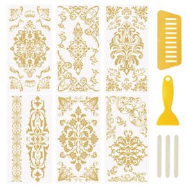 WANDIC 6 Sheets Transfer Stickers Gold Line Flower Border Pattern Decorative Furniture DIY Stickers for Scrapbooking 15x30cm