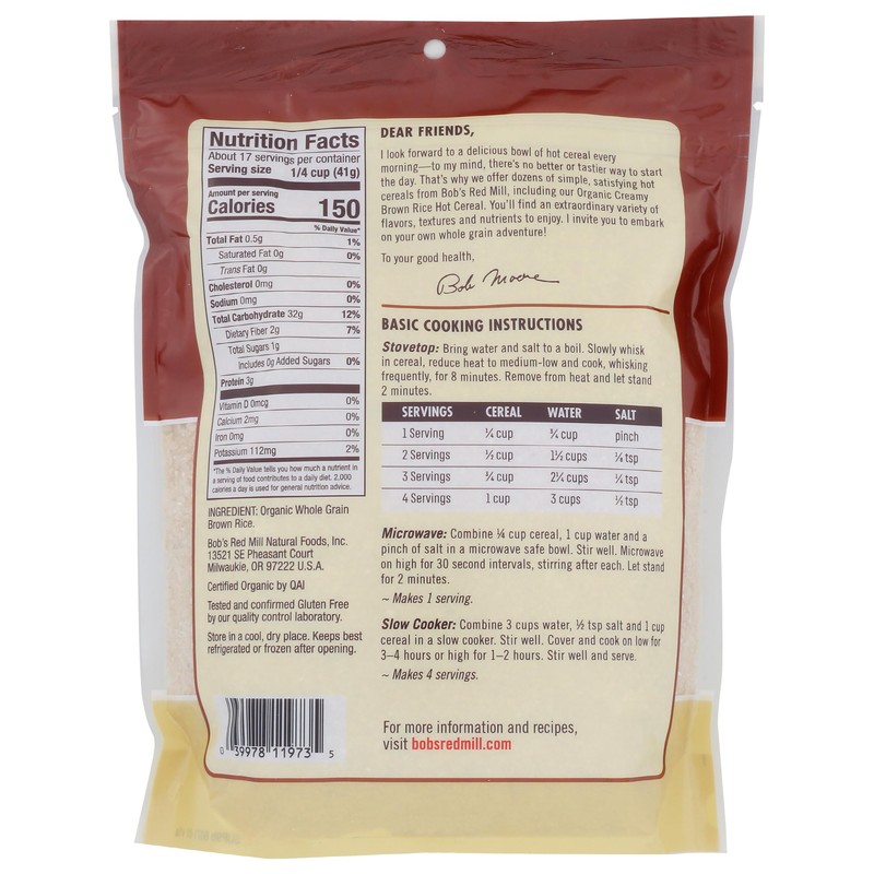 Bob's Red Mill Organic Brown Rice Hot Cereal, 24oz (Pack