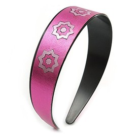 Wide Pink Leather Style Geometric Pattern Flex Alice/Hair Band/HeadBand - Adjustable