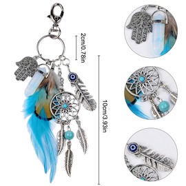 Jitnga Dream Catcher Keyring Gemstone Double End Bohemian Style Metal Keyring Gift with Pendants in Feather Shape for Girls and Women Couples