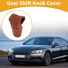 Partuto 1 Pc Automotive Manual Universal Gear Shift Knob Cover Car Stick Shifting Handle Protector Decoration Faux Leather T-Shape Brown 12.5x8cm/4.92"x3.15"