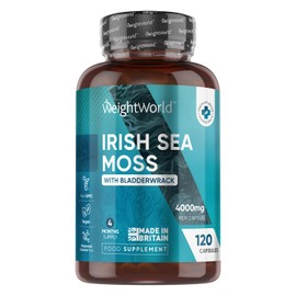 WeightWorld Irish Sea Moss Capsules 4000mg - 4 Months Supply - with Added 639mg of Bladderwrack - 120 Vegan Capsules - 1 Capsule a Day - Alternative to Sea Moss Gummies & Sea Moss Gel - Made in The UK