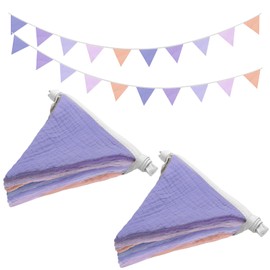 2PCS Pennant Banner Flags, Fabric Bunting Banner Nursery Garland Decor, Baby Shower Garland, Triangle Flags for Baby Boy Room, Playroom, Boho Birthday Party Decor, Each 7.75 ft (Purple Pink)