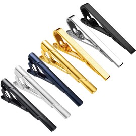 SACONELL 7 Piece Skinny Tie Clips for Men, Premium Business Men's Tie Bar Clips, Necktie Bar Pinch Clips in 2 Styles 4 Tone, Best Gift for Your Lover, Father and Friends
