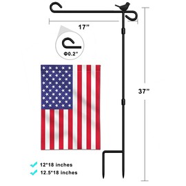 Garden Flag Holder Stand, Premium Garden Flag Pole Stand Metal Anti-Rust Weather-Proof with one Tiger Clip and Two Spring Stoppers No Flag Included