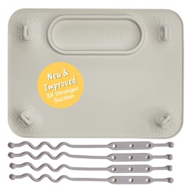 BUSY BABY BUSY BABY Silicone Mat - New and Improved Suction Cups, 4 Straps to Secure Baby Essentials, Self Feeding, Baby Led Weaning, Travel Sleeve Included (Tan)