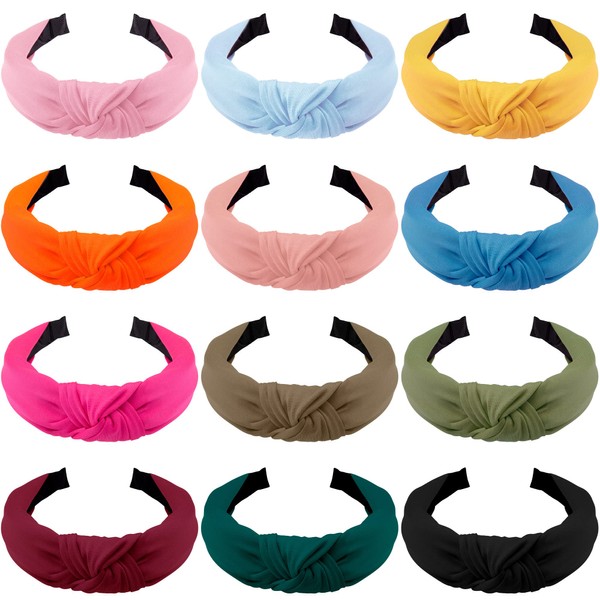 SIQUK Pack of 12 Hair Hoops, Knot Women's Headband, Knot Headband Hair Band for Women and Girls, 12 Colours