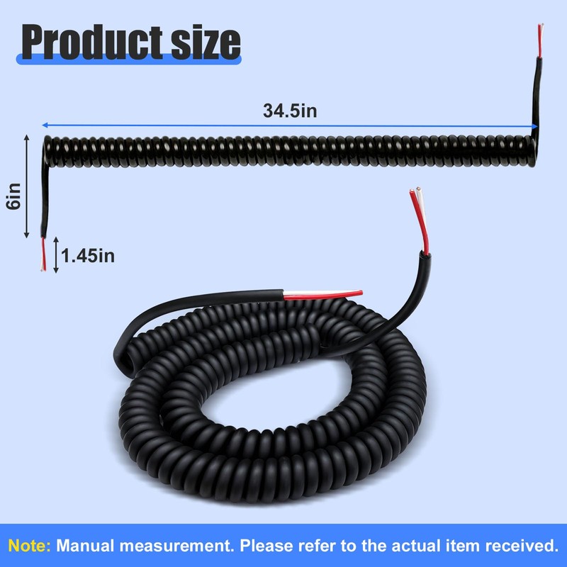 Coil Cord, 2 Conductor Wire, 18AWG/2, Retractable Spring Coiled Extension