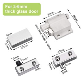 UFURMATE Glass Hinge Set, 2 Set Adjustable Frameless Glass Door Pivot Hinges & Single Door Magnetic Touch Latch with Cabinet Iron Hinge Clamp, Fit for 3-6mm Free-Swinging Glass Door