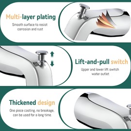 Tub Spout with Diverter, Slip-On Tub Spout, Bathroom Bathtub Faucet with Metal Tub Spout Cover Ring, Fits 1/2" Copper Water Tube(5/8" Diameter) (Sliver)