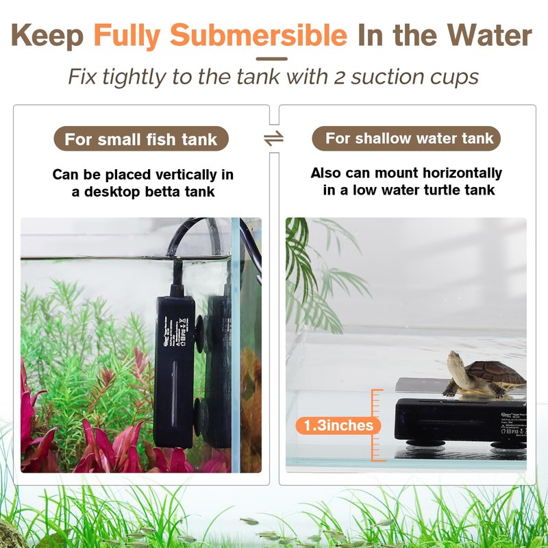 hygger Mini Fish Tank Submersible Heater 50W for 5-10 Gallons