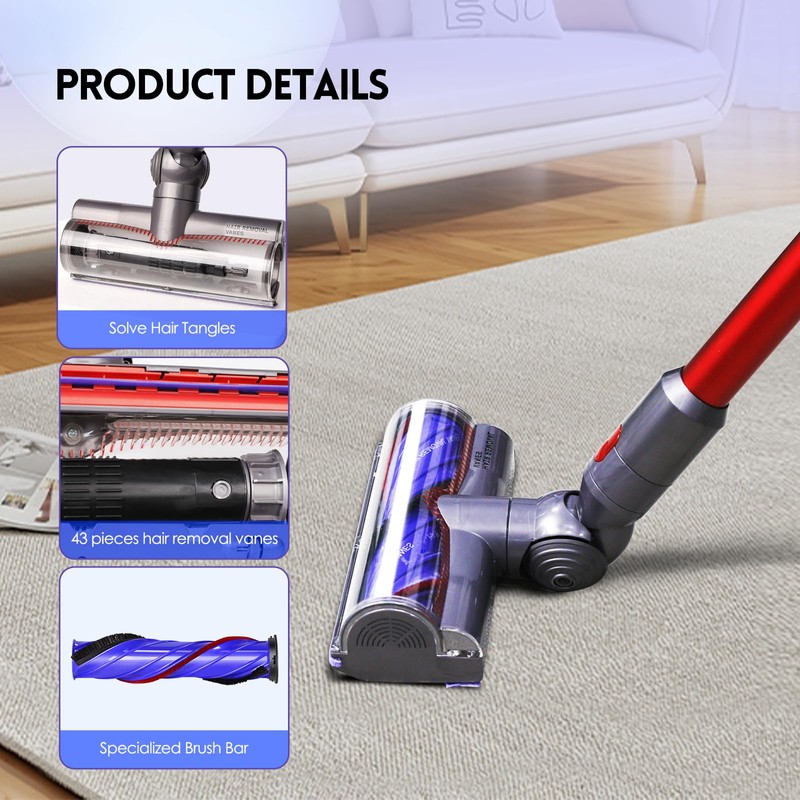 Upgrade Anti-Tangle Replacement Vacuum Head Compatible with Dyson V7,V8, Cyclone