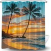 QSSMQS Tropical Beach Shower Curtain Palm Tree Ocean Sunset Orange