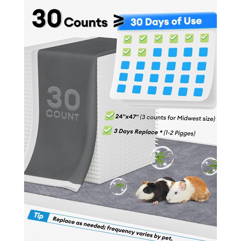 BUCATSTATE Disposable Guinea Pig Cage Liners 30 Count, Super Absorbent