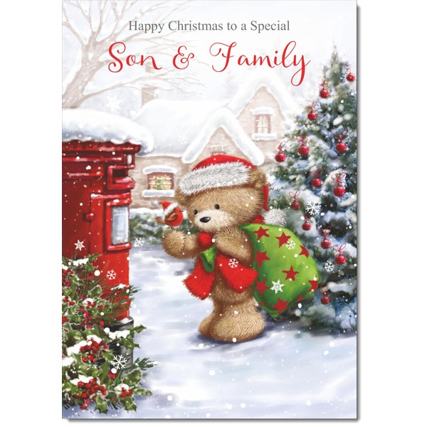 doodlecards Son and Family Christmas Card Cute Bear Posting a