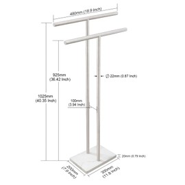 40 Inch Standing Towel Rack Double-T Shape Tall Bath Towel Sheet Holder with Marble Design Base for Bathroom Floor Next to Tub or Shower 2 Tier Towel Holder Stand Stainless Steel Brushed Nickel