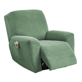 NILUOH Stretch Recliner Chair Cover 4-Pieces Recliner Covers for Large Recliner Jacquard Lazy Boy Chair Covers Soft Reclining Chair Cover Furniture Protector with Elastic Bottom (Leaf Green)