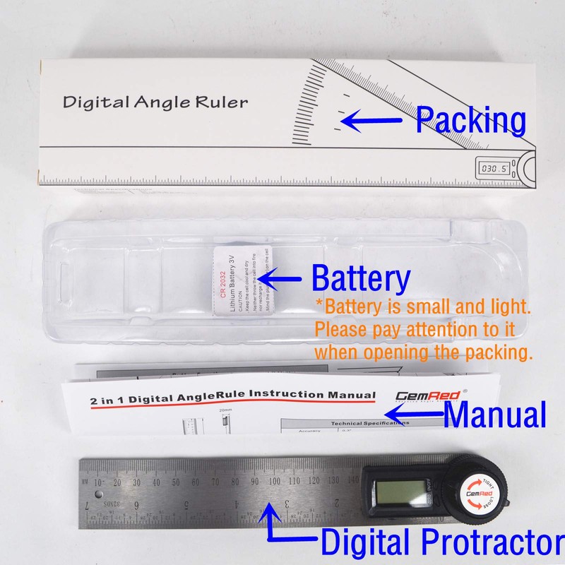 GemRed 82305 Digital Angle Finder GemRed Protractor Stainless Steel 7inch