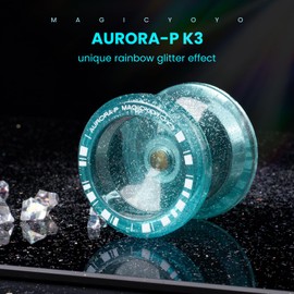 MAGICYOYO K3 Aurora-p Crystal Green Glitter Clear, Pro Finger Spin Trick Yoyo for Kids 8-12, Responsive Yo yo for Beginner | Unresponsive Yo-yo Bearing with 12 Strings +Square Ball Bag(Glitter Green)