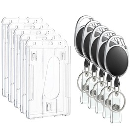 Pawfly 5 Pack Vertical 2-Card Badge Holder with Thumb Slots Hard Transparent PC Case Protector with Retractable Badge Reel Carabiner Clip for IDs Credit Cards Driver’s Licenses and Passes