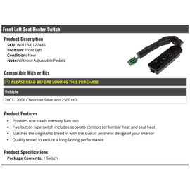 Front Left Driver Side Seat Heater Switch - Compatible with 2003-2006 Chevy Silverado 2500 HD