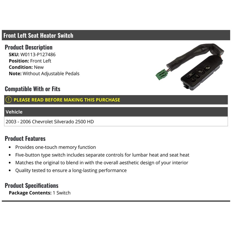 Front Left Driver Side Seat Heater Switch - Compatible with