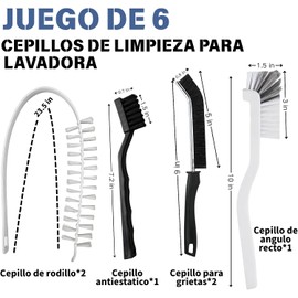 Juego de 6 Cepillo para Polvo de Grietas, Cepillos de Limpieza para Lavadora y baño, Cepillos de Limpieza para el hogar, Adecuado para baños, Lavabos, Ventanas,Lavadora, Paredes y Huecos