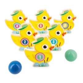 Janod - Applepop Children’s Skittles Set - Game of Skill - 6 Duck Skittles + 2 Balls - FSC Wood Toy - Develops Dexterity - 3 Years +, J03364