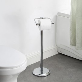 SunnyPoint Free Standing Toilet Paper Holder with Weighted Base, Bathroom Tissue Roll Stand, Holds Jumbo & Standard Rolls, Freestanding Toilet Paper Stand for Bathroom, Compact Storage Organizer (CH)