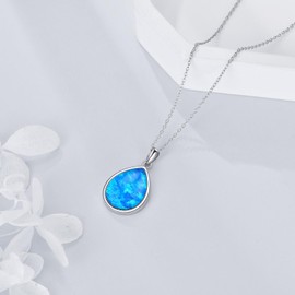 POPLYKE Larimar/Moonstone/Labradorite/Opal/Onyx/Lapis Lazuli/Turquoise/Malachite Necklace for Women Sterling Silver Teardrop Jewellery Natural Pendant Gifts, Sterling Silver, No Gemstone