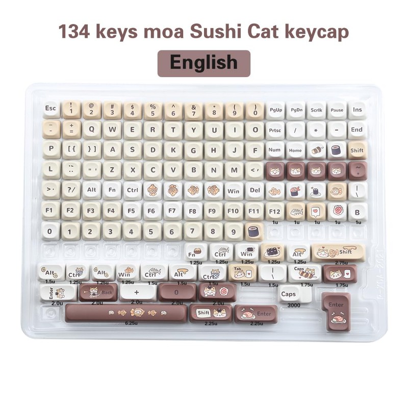 AKepopery Sushi Cat Theme PBT Keycaps MOA Profile Key Caps