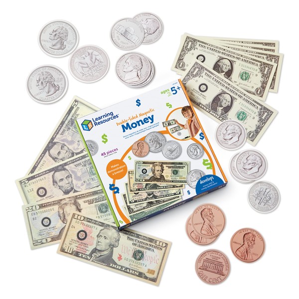 Learning Resources Double-sided Magnetic Money 45 Pieces, Ages 5+ Play Money for Kids, Pretend Play Money